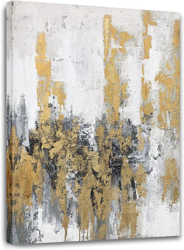 Photo 1 of Yihui Arts Large Modern Abstract Skyline Canvas Wall Artwork with Gold Foil for Living Room Decoration
