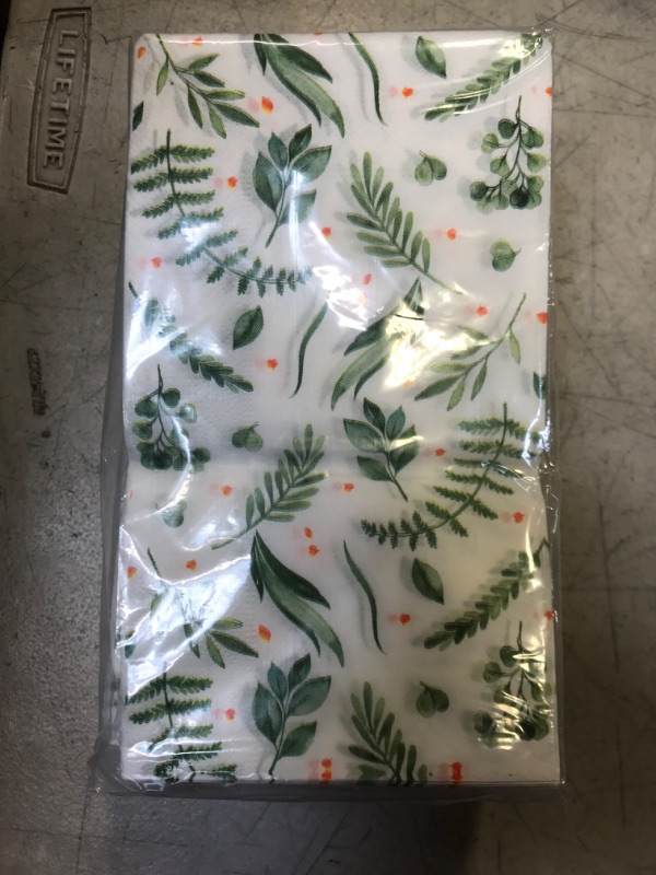 Photo 2 of 100 PCS Greenery Guest Napkins Disposable Eucalyptus Paper Napkins Soft Absorbent Guest Paper Hand Towels for Bathroom Kitchen Parties Dinners or Events
