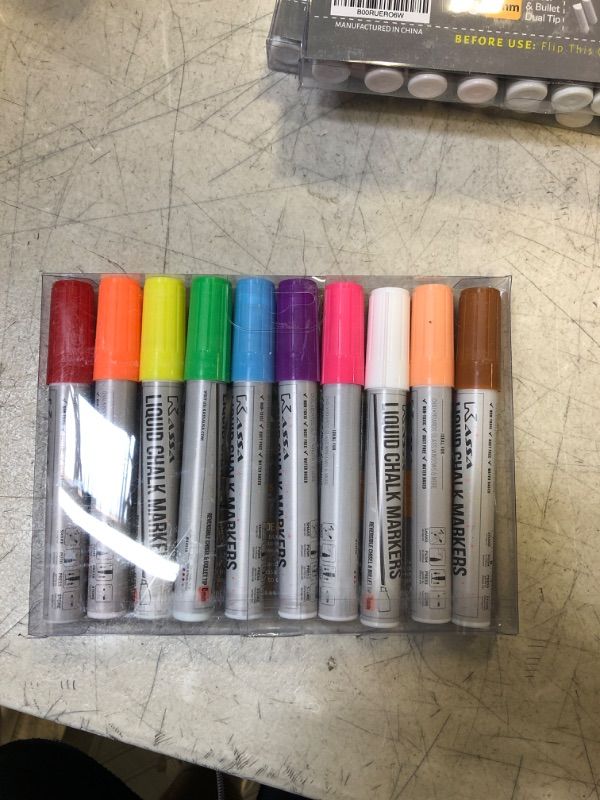 Photo 1 of Kassa Chisel and Bullet Dual Tip Marking Pen, 10-Pack Erasable Neon Multicolor Liquid Chalk Markers, for Chalkboard, Windows, Glass or Mirrors, Non-Toxic Washable Markers with Reversible Dual Tip