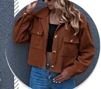 Photo 1 of Eteviolet Women's Casual Cropped Corduroy Jackets Button Down Long Sleeve Shirts Jacket With Pockets - SIZE Small 