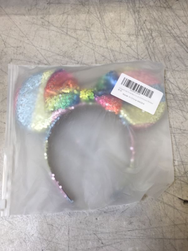 Photo 2 of A Miaow Sequin Black Mouse Ears Headband MM Glitter Hair Clasp Adults Women Girls Butterfly Hair Hoop Birthday Party Holiday Park Photo Supply (Rainbow)