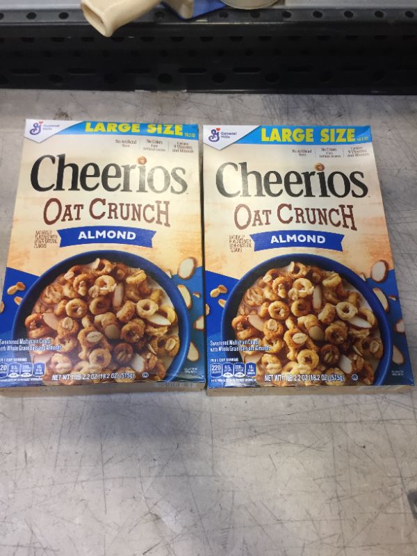 Photo 2 of 2 PACK --Cheerios Oat Crunch Almond Oat Breakfast Cereal, Large Size, 18.2 oz 1 Count - BEST BY-09-2023