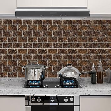 Photo 1 of 10-Sheet Peel and Stick backsplash for Kitchen,12"x12" Self Adhesive Wall Tile on Back Splashes for Bathroom Brown Marble