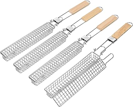 Photo 1 of 4 Packs 22” Extra Long Black  Kabob Grilling Baskets with Foldable Handle - Easy Lock 0.4” Mesh Grid Not Falling Out Design Grill Basket Set, Kabob Baskets for Grilling Vegetables, Seafood, Meat