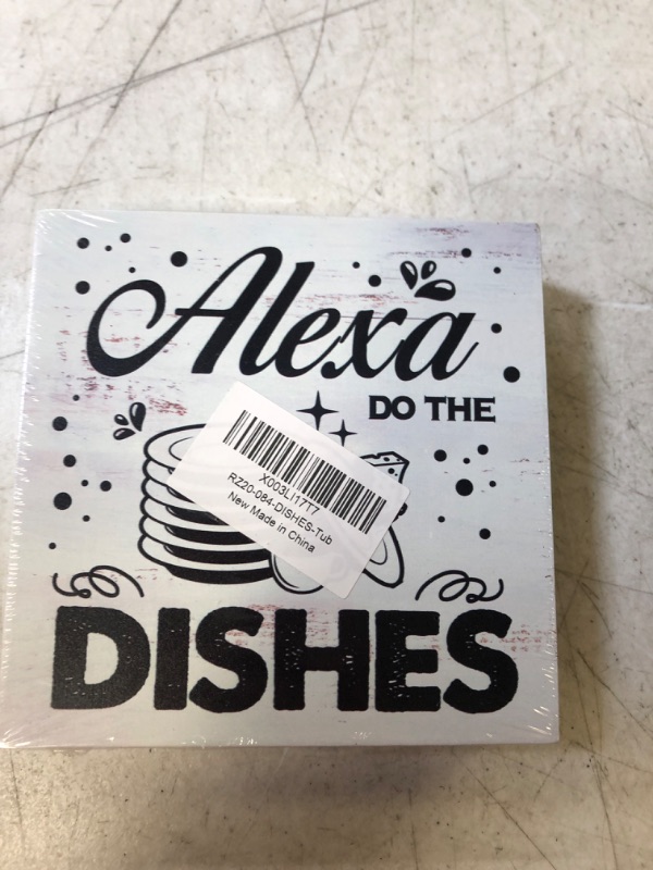 Photo 2 of Alexa Do the Dishes Wood Box Sign Home Decor Rustic Kitchen Quote Wooden Box Sign Block Plaque for Wall Tabletop Desk Home Kitchen Decoration 5" x 5"