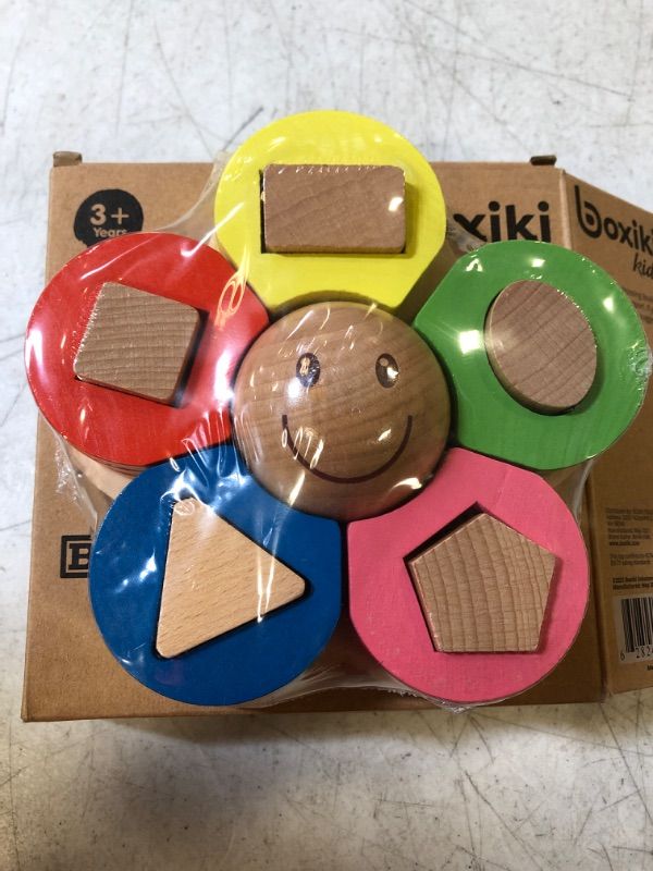 Photo 2 of Boxiki kids Wooden Stacking Montessori Toys Color Shape Sorting Board for Toddlers. Non-Toxic Baby Wooden Toy for Early Development & Fine Motor Skills. 18 Month Old Toys (Flower)