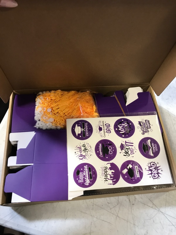 Photo 1 of 150 Pcs 2023 Graduation Party Favors 72 Pcs Gift Candy Boxes Graduation Wristbands with Stickers Grad Cap Box Class of 2023 Silicone Bracelets for Graduation Party Supplies (Purple)