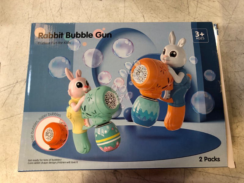 Photo 3 of Bubble Guns for Kids 2 Pack Rabbit Bubble Machine for Toddlers Electric Bubble Toy Automatic Bubble Blower Bubble Maker with 10 Packs Bubble Solutions for Summer Outdoor Party Birthday Gift