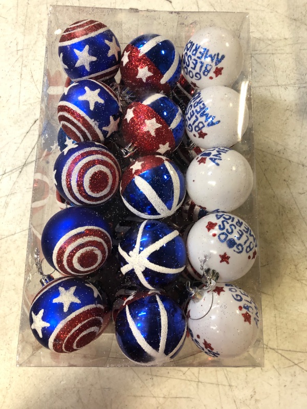 Photo 2 of 30 Pieces Patriotic Hanging Ornament Decoration Ball 4 of July Hanging Decorations Patriotic Decorative Independence Day Balls for Tree Decorations Party