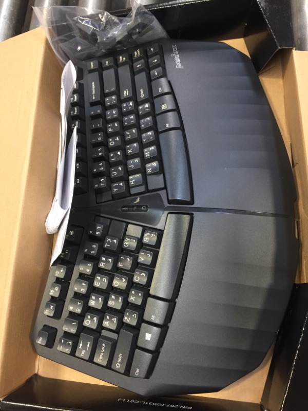 Photo 2 of Perixx PERIBOARD-613B AR Compact Wireless Ergonomic Split Keyboard - Dual 2.4G and Bluetooth Mode - Compatible with Windows 11 and Mac OS X - 15.75x10.83x2.17 inches - Black - Arabic Layout