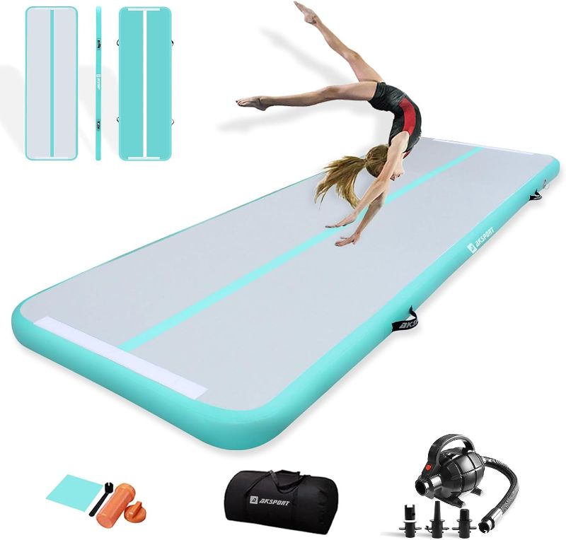 Photo 1 of AKSPORT Gymnastics Air Mat Tumble Track Tumbling Mat Inflatable Floor Mats with Air Pump for Home Use/Tumble/Gym/Training/Cheerleading/Parkour/Beach/Park/Water
