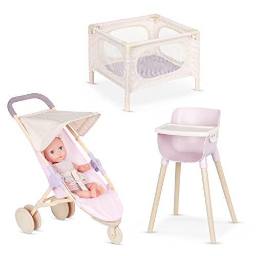 Photo 1 of Babi by Battat – Doll Nursery Playset Playpen, High Chair,Jogger Stroller Accessories 14-inch Baby Girl Medium-Light Skin Tone Bright Blue Eyes & Re
