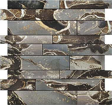 Photo 1 of 10PCS Peel and Stick Backsplash Black Imitation Stone Room PVC Tiles for Kitchen Bathroom