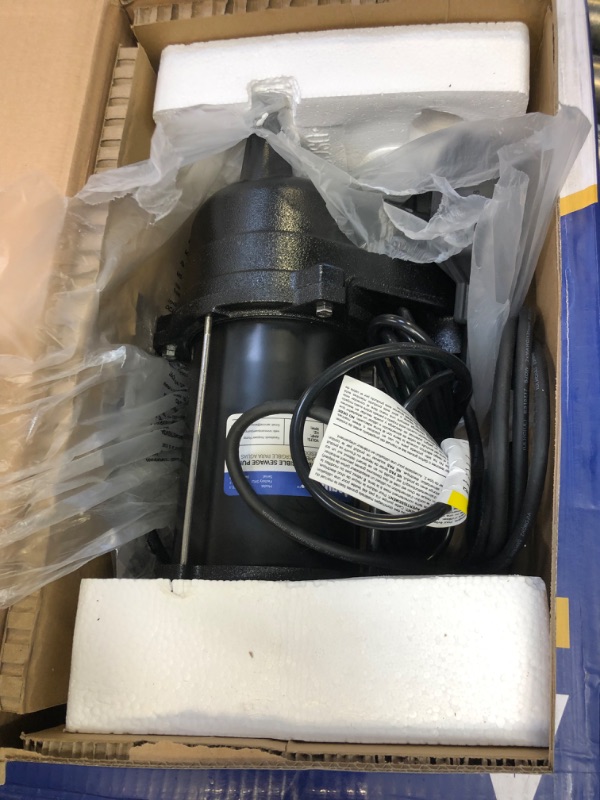 Photo 2 of Acquaer 1/2HP Submersible Sewage/Effluent Pump, 6000 GPH, Cast Iron, Automatic Tethered Float Switch, 115V Sump Pump for Septic Tank, Residential Sewage, Basement, 2'' NPT Discharge 1/2 HP