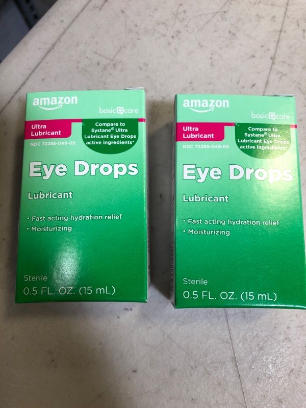 Photo 1 of Amazon Basic Care Ultra Lubricant Eye Drops, Relieves Burning, Irritation and Discomfort, Clear, 0.5 Fl Oz 2pcs
