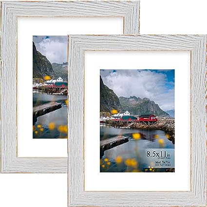 Photo 1 of 11x14 Picture Frames - Made of Solid Wood, 11x14 Poster Frame with High Definition Real Glass, 11x14 Frame with Mat for 8x10 or 4x6 Photo Collage Frames for Wall Decor Photo Frame Set of 2 white