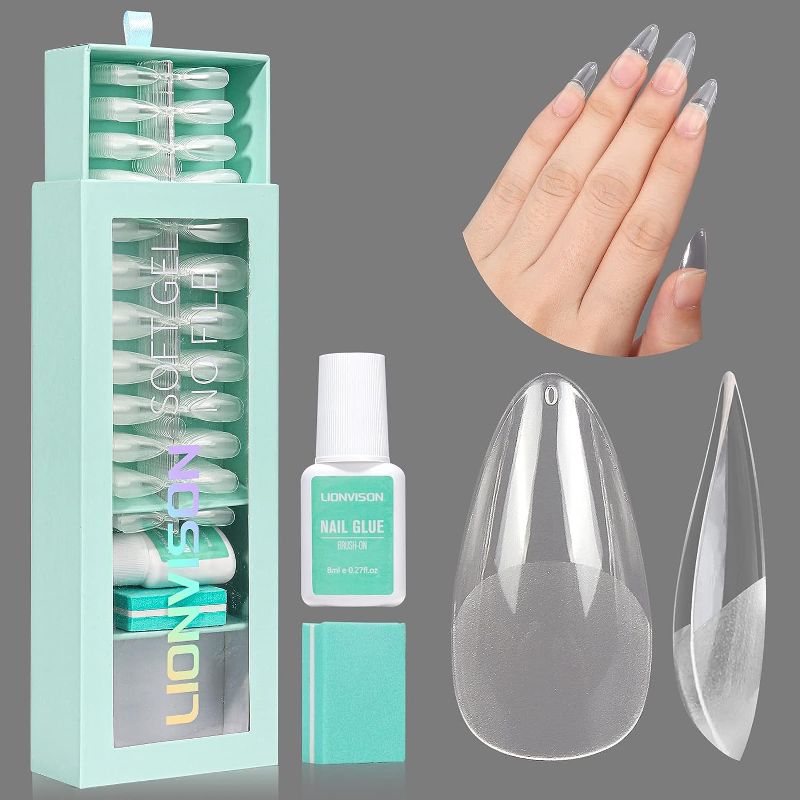 Photo 1 of 360PCS Almond Nail Tips, Short Gel Nail Tips and Glue Set for Acrylic Nails Professional, Pre-shape Full Cover Clear Oval Fake Nails Press on Nail Tips for Nail Extension DIY Salon 12 Sizes