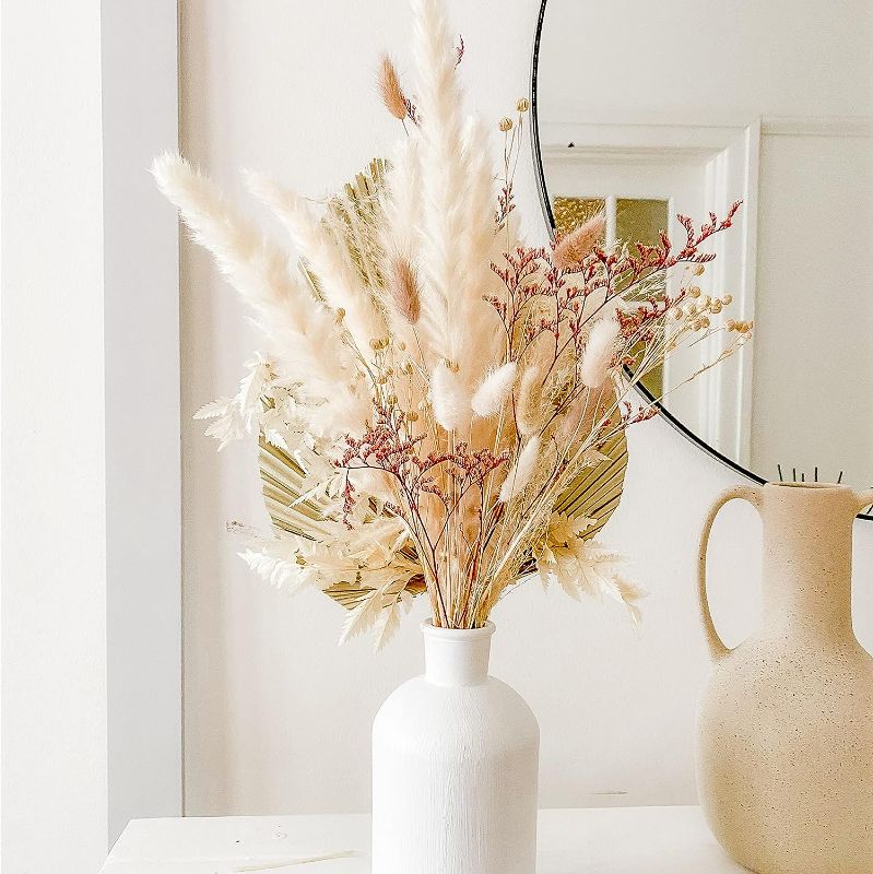 Photo 1 of  Dried Pink Pampas Grass Bouquet - 17.5 Inch - Palm Leave, Fern, Bunny Tail Grass and Dried Flowers - Vase Not Included - Boho Wedding and Home Decor