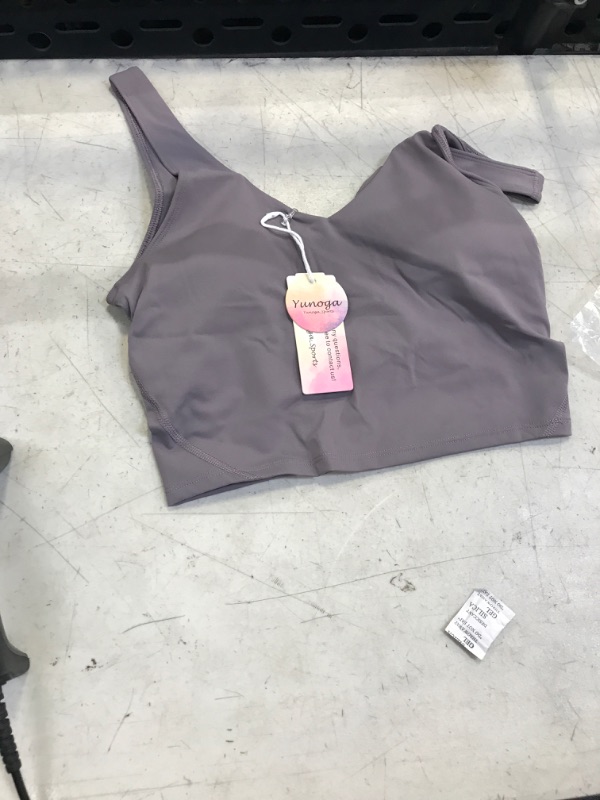 Photo 2 of YUNOGA Women's Longline Sports Bra Workout Tops with Built-in Bra Athletic Yoga Crop Tank Tops X-Small Grey Lilac