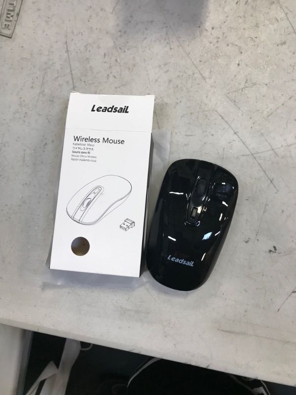 Photo 2 of LeadsaiL Wireless Computer Mouse, 2.4G Portable Slim USB Mouse, Silent Click Cordless Mouse with One AA Battery 3 Adjustable Levels, 4 Buttons Laptop Mouse for Windows Mac PC Notebook (Light Black)