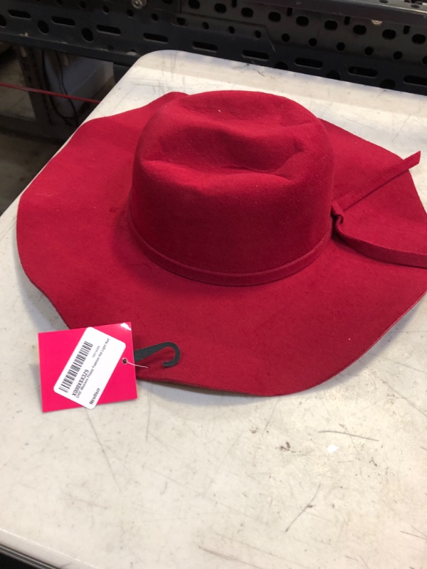 Photo 2 of CHIC Fashion Simple Casual Hat for Women Wide Brim Fedora Retro Floppy Jazz Bucket Cap Light Red