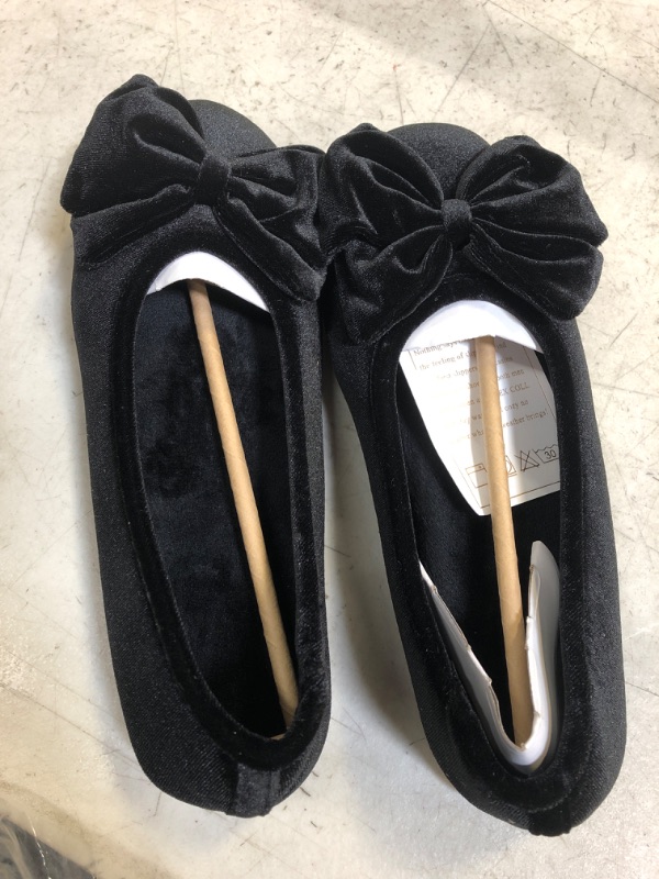 Photo 2 of BCTEX COLL Women's Fancy House Slippers with Bow, Ladies Sexy Velvet Ballerina Slipper 7-8 Black01