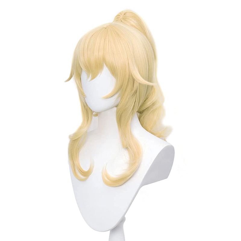 Photo 1 of DAZCOS Jean Cosplay Wig Wavy Blonde Ponytail Hairs with Bangs (Yellow)
