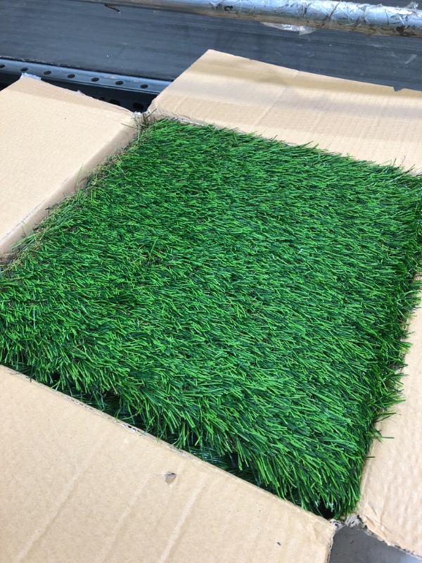 Photo 2 of XLX TURF Interlocking Artificial Grass Turf Tiles, Thick Realistic Fake Grass Mat for Dogs, Patio, Indoor Outdoor Decor, 12" x 12", 6 Pack 12 IN x 12 IN-6PCS