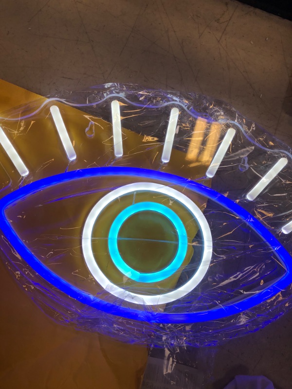 Photo 2 of Evil Eyes Neon Sign LED Light Signs Wall Decor USB Powered Neon Wall Signs Blue White Evil Eye Sign Decor for Bedroom, Living Room, Kids Room, Wedding, Birthday Party Decor