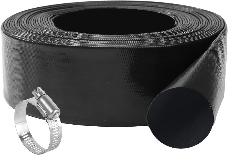 Photo 1 of 1 1/2 IN x 50 FT Pool Backwash Hose, Industrial Grade Heavy Duty PVC Hose, Wall Thickness 1.2mm, Pool Filter Pump Hose and Pool Drain Hose, Black, Weather and Blast Resistant, with Hose Clamp