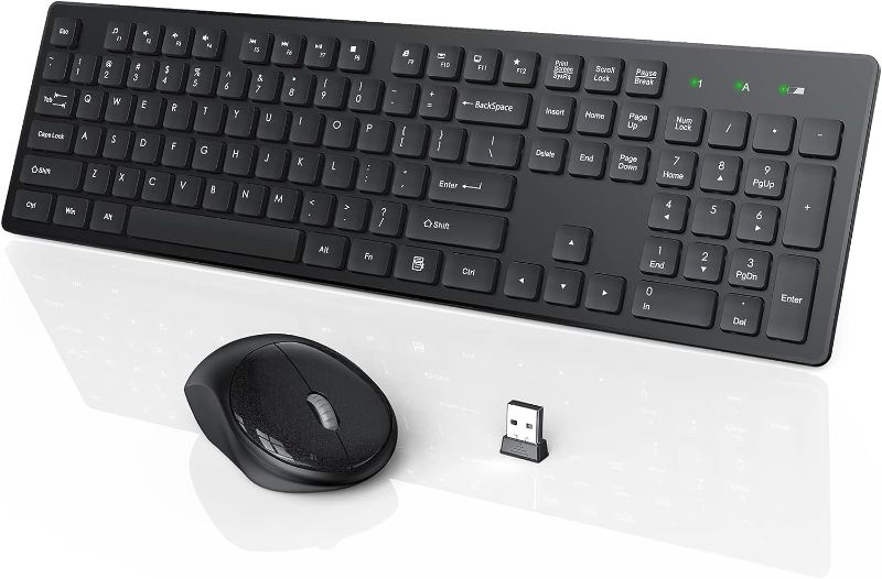 Photo 1 of Wireless Keyboard and Mouse, WisFox USB Computer Keyboard with Silent Keys, Long Battery Life, 2.4GHz Full-Size Lag-Free Cordless Combo for PC Laptops Windows Mac Chrome OS (Black)