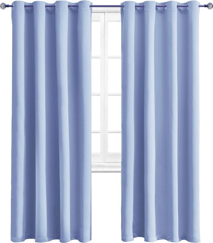 Photo 1 of  Blackout Curtains Room Darkening Thermal Insulated Curtain with Grommet for Bedroom/Living Room, 52 x 84 inch, Light Blue, 2 Panels