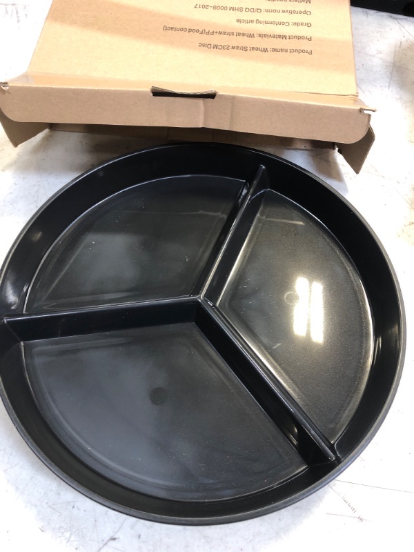 Photo 2 of Adult Compartmentalized Dinner Plate 9.6-Inch Portion Control Wheat Plastic Dinner Plate (Sharing Plate/Picnic Plate) Black