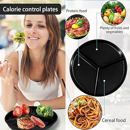 Photo 1 of Adult Compartmentalized Dinner Plate 9.6-Inch Portion Control Wheat Plastic Dinner Plate (Sharing Plate/Picnic Plate) Black