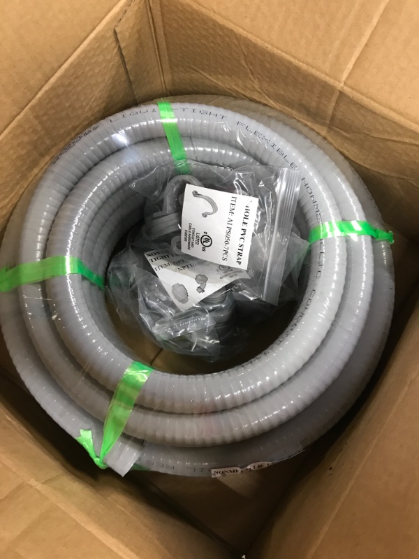 Photo 2 of Yariwiz 1/2 inch PVC Electrical Flexible Conduit 25 Feet with 3 PCS of Straight Adapters, 3 PCS of 90 Degree Elbows and 7 PCS of Pipe Straps, Liquid-Tight Flexible Non-Metallic Conduit UL Listed 1/2 inch-25ft Kit