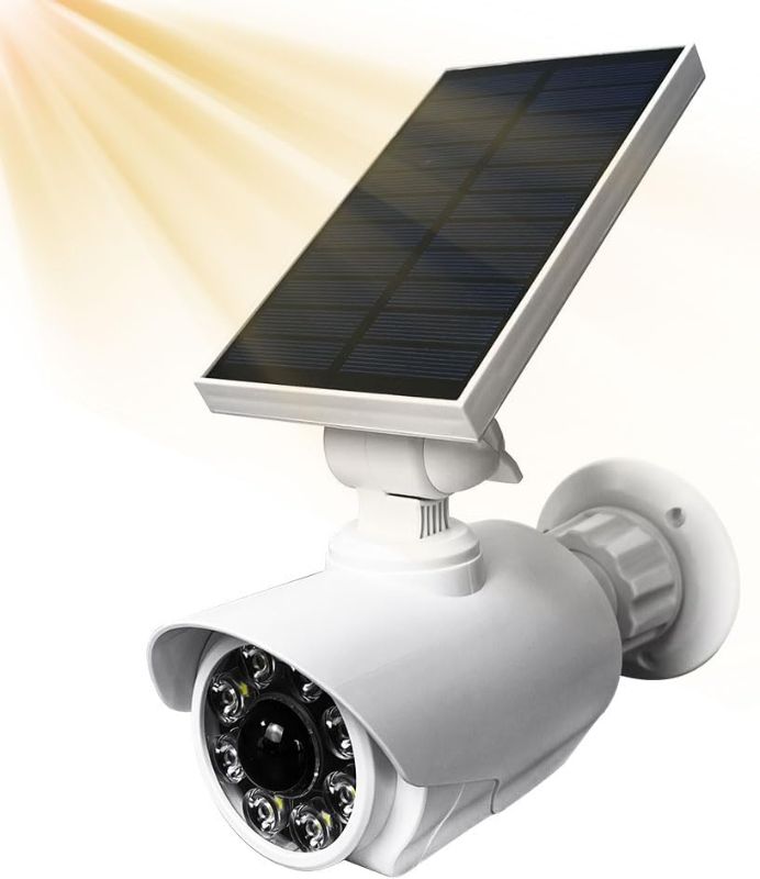 Photo 1 of ZHXINSD Solar Fake Camera with Motion Sensor Light - Dummy Security Camera - LED Spotlight Fake Security Camera - IP66 Waterproof for Outdoor, Wireless Flood Light for Garden Patio Driveway Pathway
