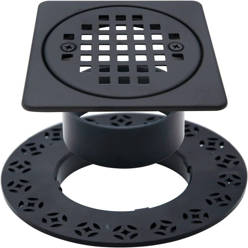 Photo 1 of 4 Inch Drain Grate Kit Compatible with Schluter Kerdi-Drain Flange Square Shower Floor Drain SS304 Stainless Steel and ABS Material - CUPC Certification, Matte Black
