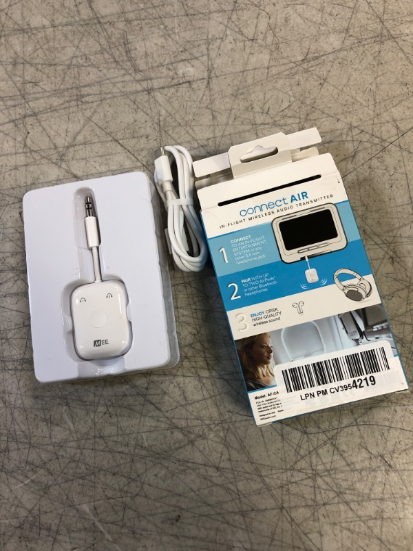 Photo 2 of MEE audio Connect Air in-Flight Bluetooth Wireless Audio Transmitter Adapter for up to 2 AirPods / Other Headphones; Works with All 3.5mm Aux Jacks on Airplanes, Gym Equipment, TVs, & Gaming Consoles
