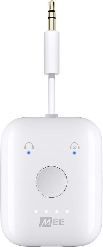 Photo 1 of MEE audio Connect Air in-Flight Bluetooth Wireless Audio Transmitter Adapter for up to 2 AirPods / Other Headphones; Works with All 3.5mm Aux Jacks on Airplanes, Gym Equipment, TVs, & Gaming Consoles
