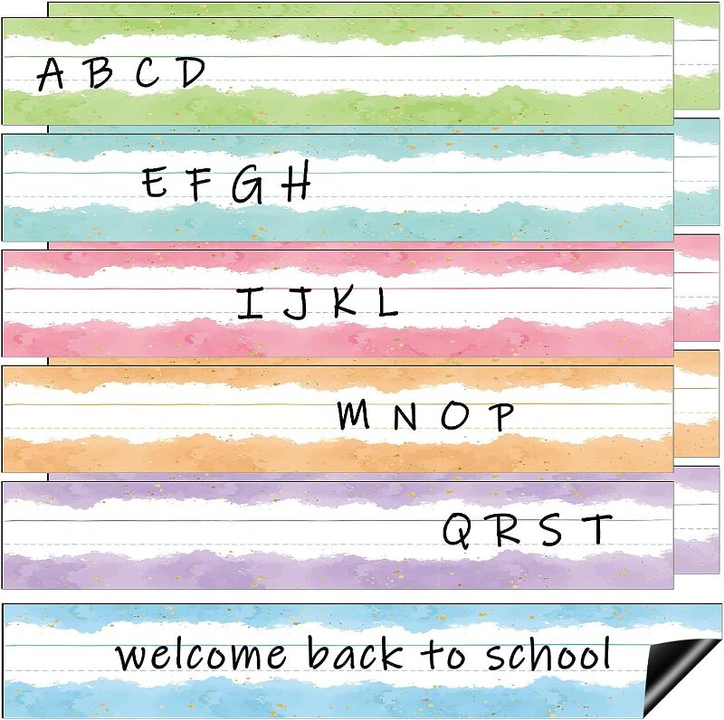 Photo 1 of 12 Pcs Magnetic Sentence Strips Watercolor Sentence Strips with Magnets 12 x 3 Inch Lined Magnetic Dry Erase Sentence Strips for Teachers Reusable Magnetic Sentence Strips for Whiteboard School Office
