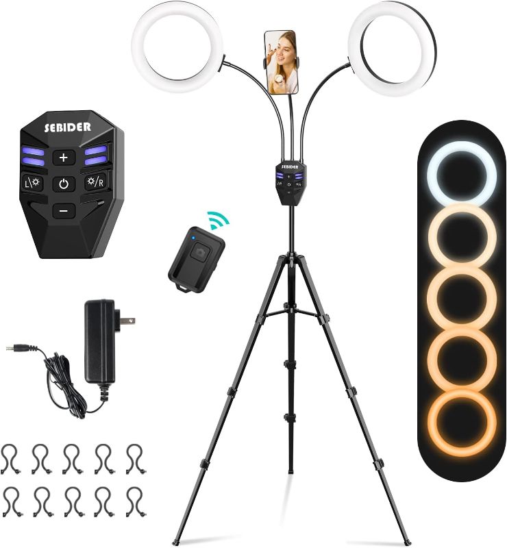 Photo 1 of SEBIDER Dual 36W 6500K LED Ring Light with 73" Extendable Tripod Stand & Phone Holder, Portable Light Rings with Carry Bag for YouTube Video/Selfie/Live Stream/Makeup/TikTok
