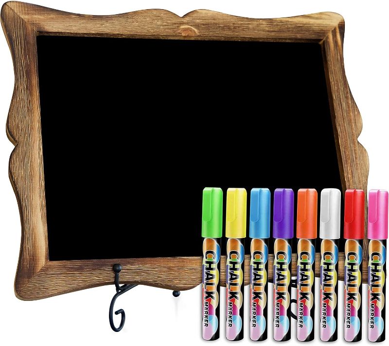 Photo 1 of 11"x13" Chalkboard Sign with Easel (Mahogany) + 8 Brilliant Liquid Chalk Markers | Hanging or Freestanding Framed Chalkboard with Hand Crafted Sweetheart Frame - Multipurpose Small Chalkboard Sign
