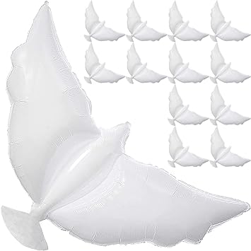 Photo 1 of 12-Pack Dove Balloons Memorial Release in Sky, Biodegradable White Angel Lanterns Funeral Party Decorations for Loss of Loved One, Celebration of Life Favors, Happy Birthday in Heaven RIP Supplies
