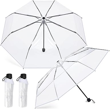 Photo 1 of 2 Pcs Clear Umbrella Transparent Portable Umbrella Compact Foldable Umbrella Manual Open Close Folding Umbrellas for Wedding Travel, Dating
