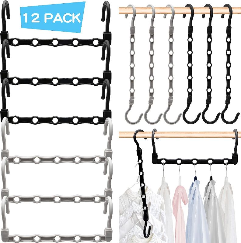 Photo 1 of 12 Pack Stronger Closet Organizers and Storage Space Saving Clothes Hanger with 5 Holes ,College Dorm Room Essentials Magic Closet Organization
