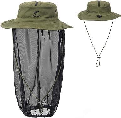 Photo 1 of 8 Fans Removable Head Net Hat Boonie Hat Sun Hat Bucket Hat with Hidden Net Mesh Mask for Fishing Hiking Gardening Men Women
