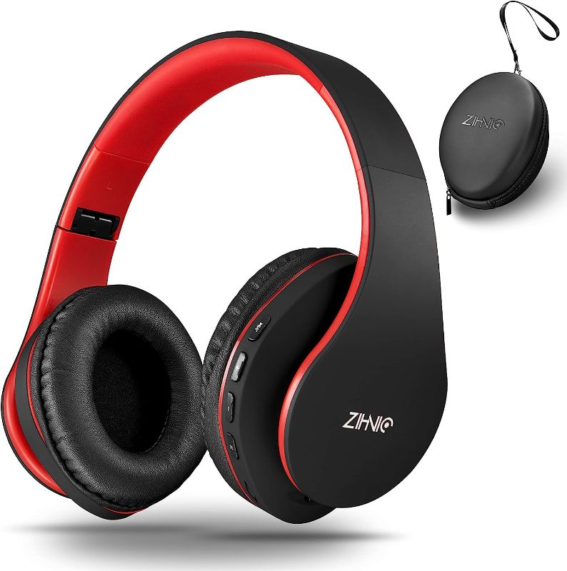 Photo 1 of ZIHNIC Bluetooth Headphones Over-Ear, Foldable Wireless and Wired Stereo Headset Micro SD/TF, FM for Cell Phone,PC,Soft Earmuffs &Light Weight for Prolonged Wearing (Black/red)
