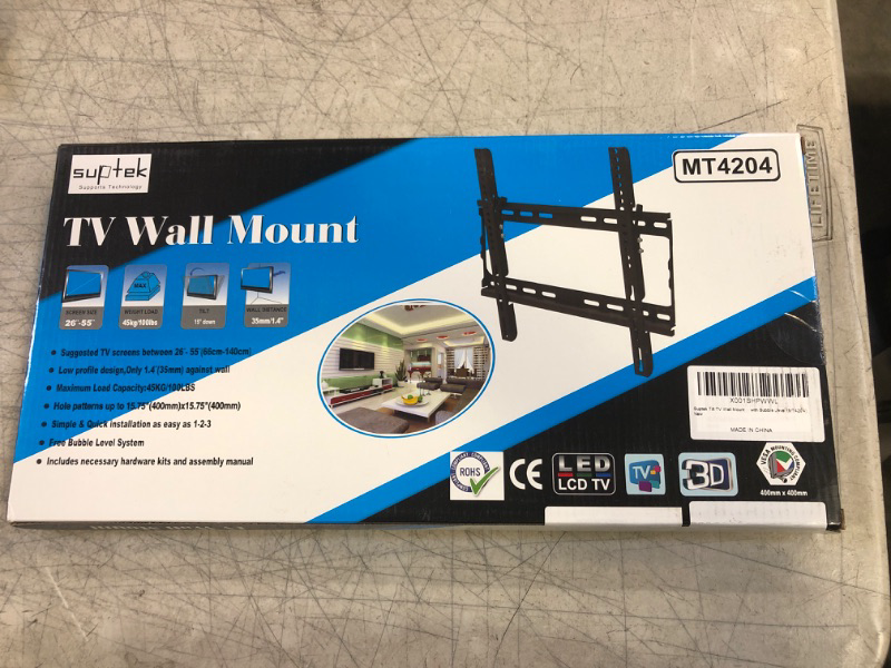 Photo 3 of Suptek Tilt TV Wall Mount Bracket for Most 26-55 inch LED, LCD and Plasma TV, Mount with Max 400x400mm VESA and 100lbs Loading Capacity, Fits Studs 16" Apart, Low Profile with Bubble Level (MT4204), 26"-55" TV - for wood studs up to 16"