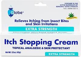 Photo 1 of (4 Pack) Globe Extra Strength Itch Stopping Anti-Itch Cream 1.5 Oz with Histamine Blocker, Diphenhydramine HCl Topical Analgesic & Zinc Acetate Skin Protectant for Relief from Most Outdoor Itches
