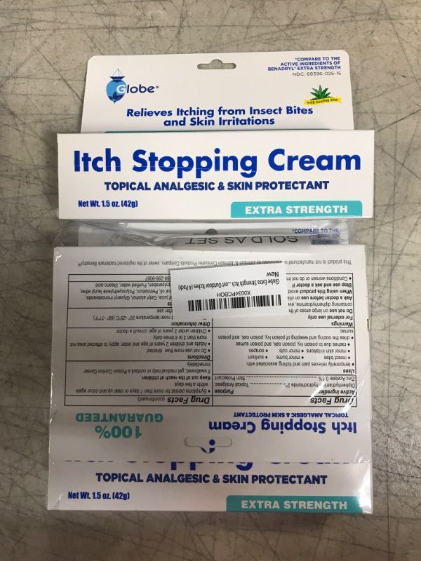 Photo 1 of (4 Pack) Globe Extra Strength Itch Stopping Anti-Itch Cream 1.5 Oz with Histamine Blocker, Diphenhydramine HCl Topical Analgesic & Zinc Acetate Skin Protectant for Relief from Most Outdoor Itches
